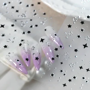 5D Silver Black Star Nail Stickers Bronzing Hollow Out Starlight Self Adhesive Nails Decals DIY Luxury Manicure Decorations