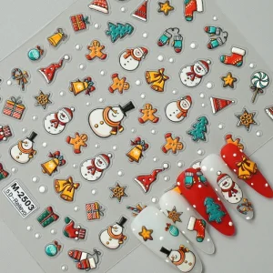 5D Snowman Star Hat Christmas Tree Design Manicure Decal Winter Cartoon Christmas Nail Art Nail Stickers