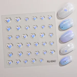 5D Soft Embossed Plastic Heart Nail Art Stickers Waterproof Adhesive Nail Decals Autumn BPA Free Non Toxic