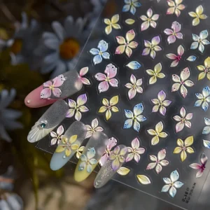 5D Softs Embossed Reliefs Nail Sticker 3D Summer Flower Self Adhesive Stickers for Nails DIY Manicure Decals Nail Art Decoration