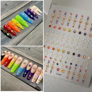 5D Sun Moon Star Nail Stickers Jelly Embossed Gold Foil Colorful Nail Decals for Women Ins Style DIY Nail Art Decoration