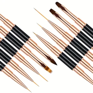 5Pcs Professional Nail Art Brush Set Black White Double Ended Nail Art Brushes for Long Lines Thin Liner Metal Brush Nails