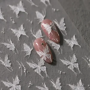 5d Embossed Butterfly Nail Stickers White Fairy Butterfly Diy Press on Nails Design Decals