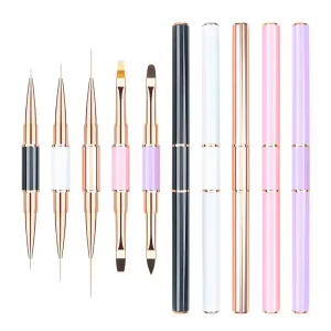 5pcs Double Ended Nail Brush Set Nylon Nail Extension Gel Brush Builder Gel Nail Art Liner Brush