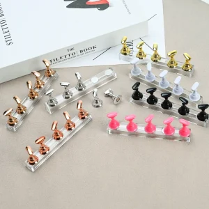 5pcs Magnetic Nail Stand for Press on Nails Display Fake Nail Tips Practice Holder with Reusable Putty Beginner Diy Tool