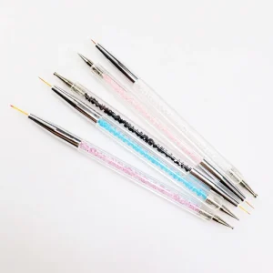5pcs Set Double Head Nail Liner Brush Dotting Pen with Multi Function Shiny Rhinestone Diamond Handle Nail Art Brushes