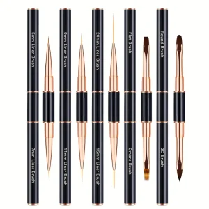 5pcs Set Metal Handle Double Headed Gel Nail Liner Brush Set Nail DIY Sculpture Painting Nail Brush