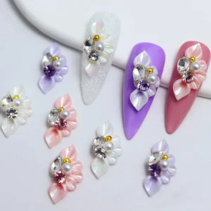 5pcs bag Resin Emboss Handmade Acrylic Flowers With Rhinestone Nail Art Decoration