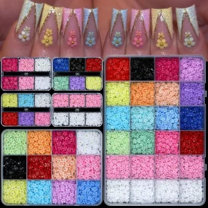 6 12 24 Grids Mixed Colorful Resin Flower Nail Art Decorations Five Petal Flowers 3D Nail Art Charms for Nail Design