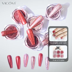 6 Box Nail Mirror Laser Powder Set With Brush Easy to Use for Holiday Casual Nail Art Practice Decoration Premium Glitter Nail