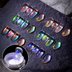 6 Color Aurora Ice Transparent Nail Powder Rainbow Mirror Nail Glitter Decoration Manicure Pigment Chrome Dust