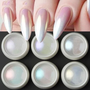 6 Colors Nail Art Glitter Aurora Powder Effect Iridescent Chrome Pigment Nail Art Gel Polish Pearl Dust DIY Manicure Decorations