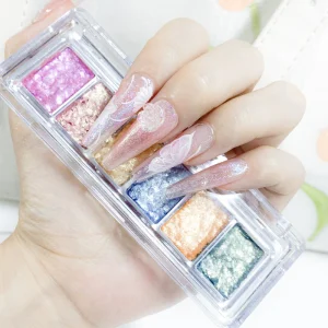 6 Colors Solid Neon Glitter Holographic Laser Aurora Chrome Cream Nail Palette Nail Art Paste Magic Mirror Powder for Manicure