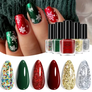 6 Colors set Long Lasting Gloss Shine Nail Polish Factory Direct Christmas Glitter Nail Lacquer for Nail Art Salon