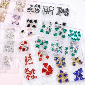 6 Gird Nail Art Decoration Flatback Ball Gold Silver Beads Ribbon Mixed Nail Art Charms Decorations DIY Nails