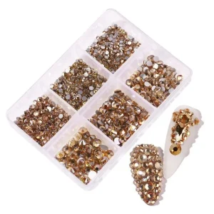 6 Girds SS6 SS20 Mini Nail Art Rhinestones Flatback Crystal Manicure Diamond Gem AB Colorful 3D Glitter Nail Art Decorations