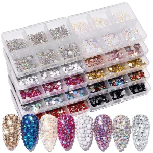 6 Girds SS6 SS20 Mini Nail Art Rhinestones Flatback Crystal Manicure Diamond Gem AB Colorful 3D Glitter Nail Art Decorations