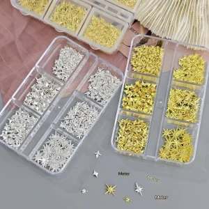 6 Gold Silver Nail Art American Cross Star Manure Jewelry Star Rivet Metal Nail Patch Starry Sky Moon Stars Design