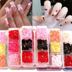 6 Grid Nail Art Accessories Resin Flower Beads Manicure Decorations 3D Flower Charms for Nail Art