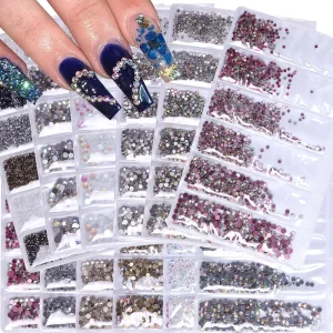 6 Grids AB Shiny Glitter Diamond Nail Art Flat Back Crystal Rhinestones for Nail Art with Private Label Service