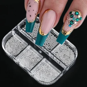 6 Grids Box 0.6-2mm Gold Silver Rose Gold 3D DIY Decoration Charms Metal Mini Caviar Nail Art Beads