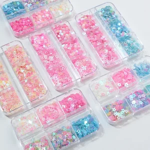 6 Grids Box Nails Professional Sequins Laser Pentagram Glitter Flakes Nail Art Decorations for Nail Salon Home DIY
