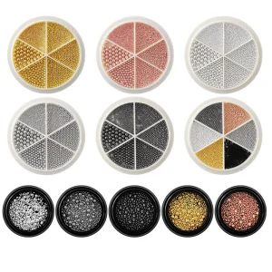 6 Grids Nail Art Tiny Steel Caviar Beads 0.8-1.5mm Mixed Size 3D Design Rose Gold Silver Jewelry Manicure DIY Decoration