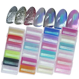 6 Grids Spring Summer Polychrome 3D Nail Tips With Laser Shiny Fish Snake Skin Foil for DIY Nail Art Design