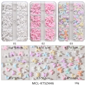 6 Grids box Acrylic Nail Charms for Kawaii Nail Design Cute Butterfly Nail Decoration DIY Manicure Jewelry Accessories