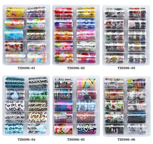 6 Models Transfer Foils Paper Roll Set Nail Art Foil Polish Sticker Flower Laser Butterfly Character Punk Star
