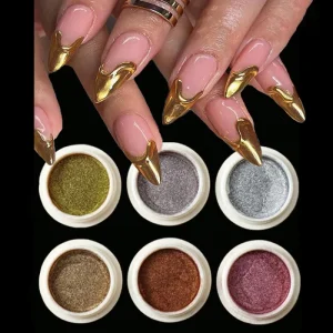 6 Pcs Mirror Chrome Effect Metallic Dust Holographic Glazed Manicure Decoration Reflective Gold Silver Glitter Powder