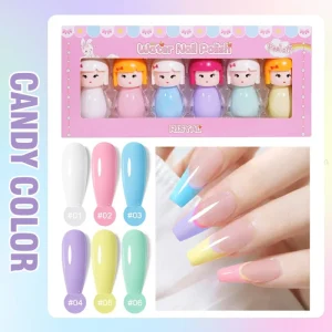 6 Piece Water Based Quick Dry Nail Polish Set Long Lasting Peel Off Candy Colored Nail Art Supplies
