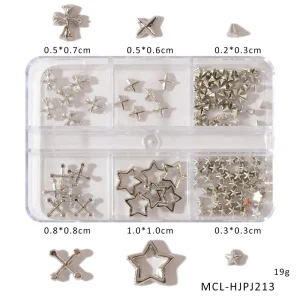 6 Styles Punk Dark Nail Metal Stars Rivet Cross Shape Accessories Alloy Nail Art Charms on Manicure Tips Decoration