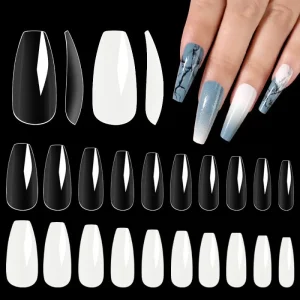 600Pcs Box Clear Coffin Ballerina Nail Tips 0 9 Sizes Soft Gel ABS Acrylic French Full Cover Natural Artificial Nail Supplies