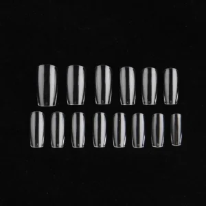 600Pcs Premium Quality Clear Coffin Nail Tips Square Natural Full Cover Tips Soft Gel Nails 14 Sizes OEM Package Box
