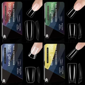 600pcs Box Full Cover ABS Long Square Almond Shape Press on Nail Tips with Glue for Finger