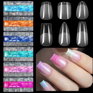 600pcs Box Full Cover Press on Nail Tips French Square False Nail Extension Tips Nail Supplier