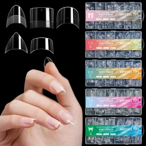 600pcs Boxed Ultra Short French False Press ABS Half Cover Nails Tips Almond Square Design Traceless Manicure Salon Home DIY