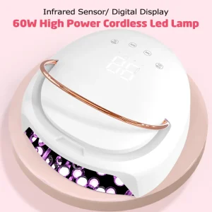 60W UV LED Nail Lamp Rechargeable Fast Curing Metal Rest for Home Use for Nail Polish and Gel Care