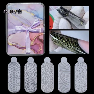 60pcs 3D Silicone Nail Stickers Patches Extensions Molds Quick Carving Soft Film Crystal Dual Tips Building Gel Forms