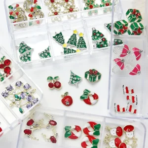 60pcs box Christmas Nail Art Decorations Zircon Nail Art Alloy Nail Art Christmas Charms Gold Crystal Zircon Decoration Charms