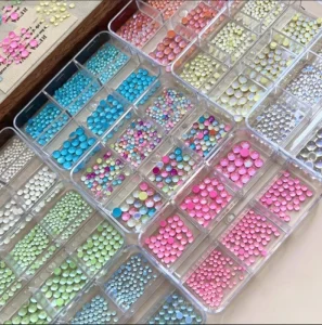 6Grids Mermaid Resin Nail Charms Iridescent Half Round Nail Beads Flatback Pearl Decorations for Nail Art Crafts & Phone Case