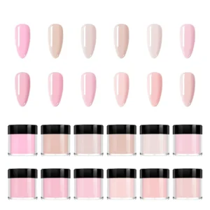 6Pcs 10ml Nail Acrylic Powder 6 Colors Crystal Pink Nude Poly Monomer Manicure Tools for Extension Dipping for Nail Decoration