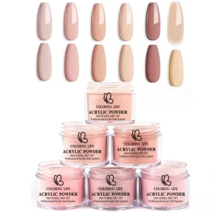 6Pcs set Nude Pink Acrylic Powder Carving Nail Polymer Tip Extension Fast Dry Crystal Dipping Powder Pigment for DIY Salon