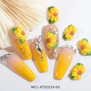 6pcs Kawai Yellow Series Handmade Nail Art 5D Sunflower Acrylic Handmade Flower Charms 3D Design Nail Acrylic Flower