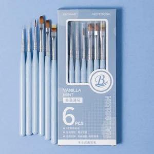 6pcs Resin Handle Nail Art Brush with Nylon Hair for Nail Beauty Salon