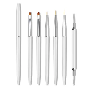 6pcs Set Professional Double headed Nail Art Brush Silver Metal Handle Dual ended UV Gel Painting Liner Pen Manicure Tools