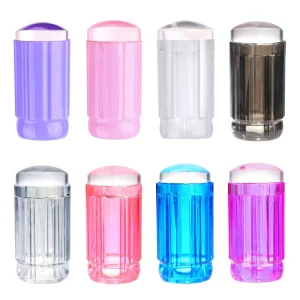 7-Color Jelly Soft Silicone Nail Art Stamper Transparent Head Purple Handle with Plastic Scraper Stamping Palette Tool