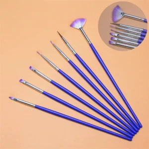 7-Piece Multifunctional Crimped Ferrule Nylon Nail Art Brushes Set with Fan Flat Liner and Carving Brushes for Gel Nail Decoration