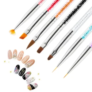 7pcs Diamond Acrylic Handle Nail Brush Soft Nail Brush Glitter Nail Brush